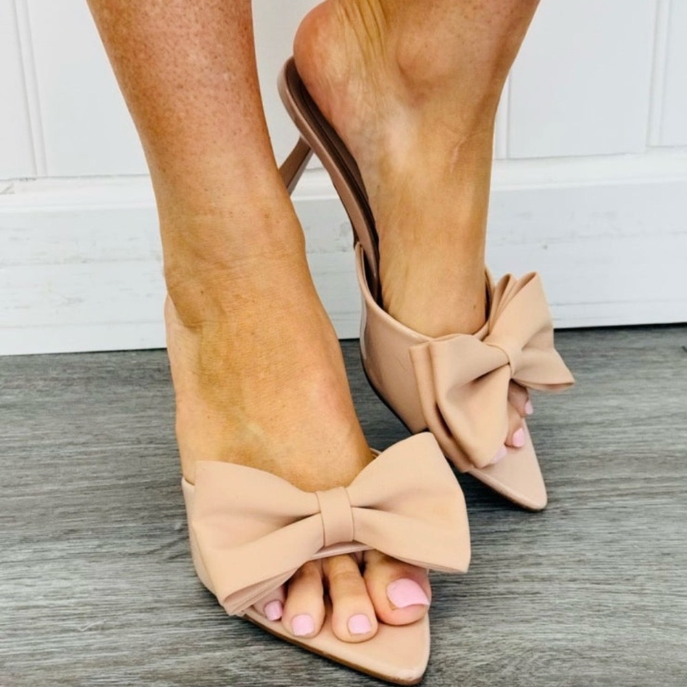 TOP Moda Women's Pointed Bow Slide Heels - Blush